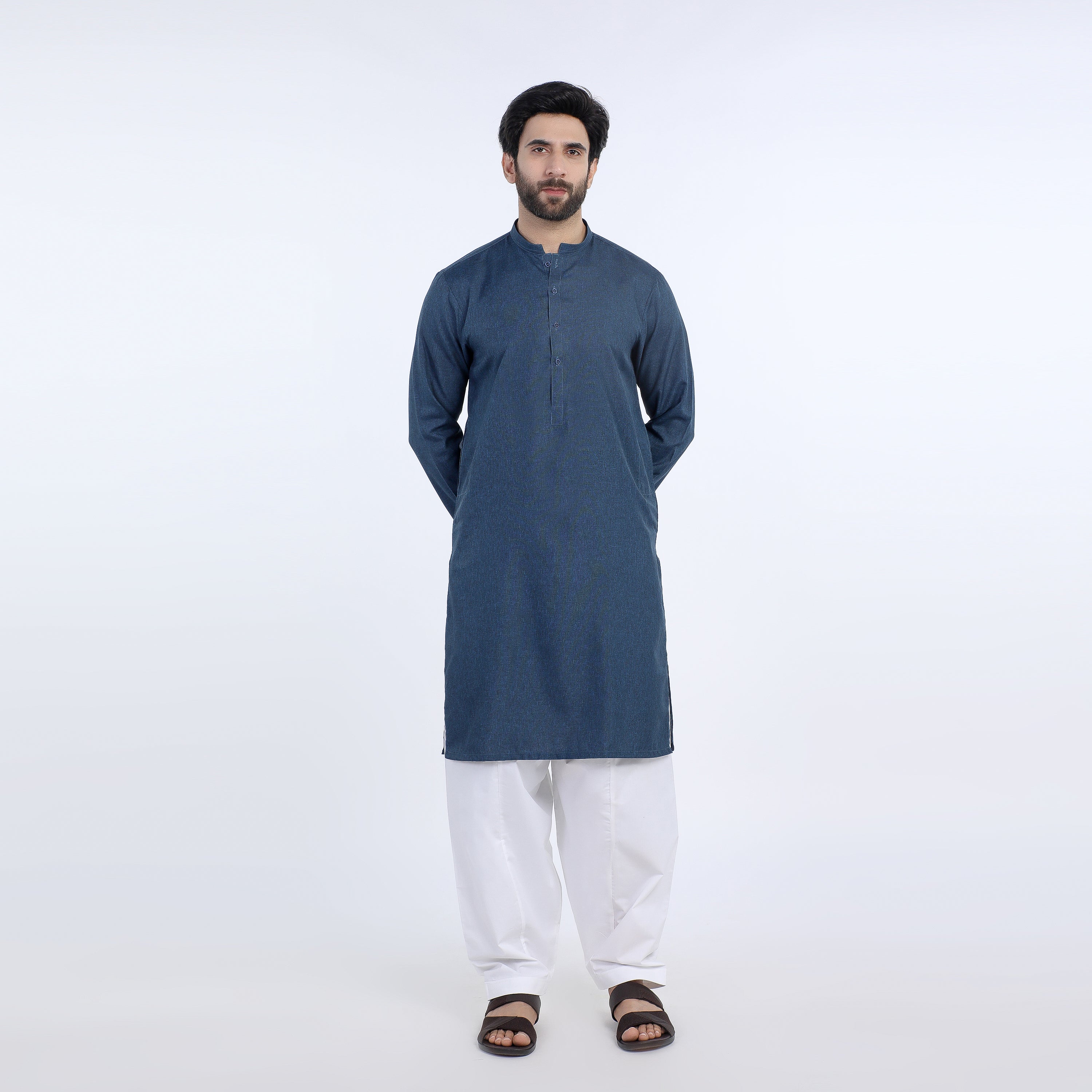 Men's Slim Fit Plain Kurta - Navy Blue, Men's Kurtas, Chase Value, Chase Value