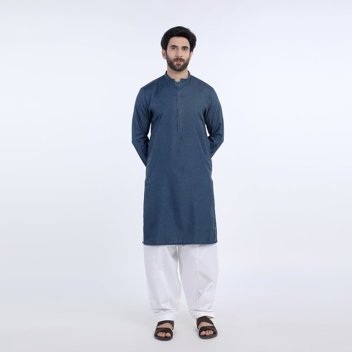 Men's Slim Fit Plain Kurta - Navy Blue, Men's Kurtas, Chase Value, Chase Value