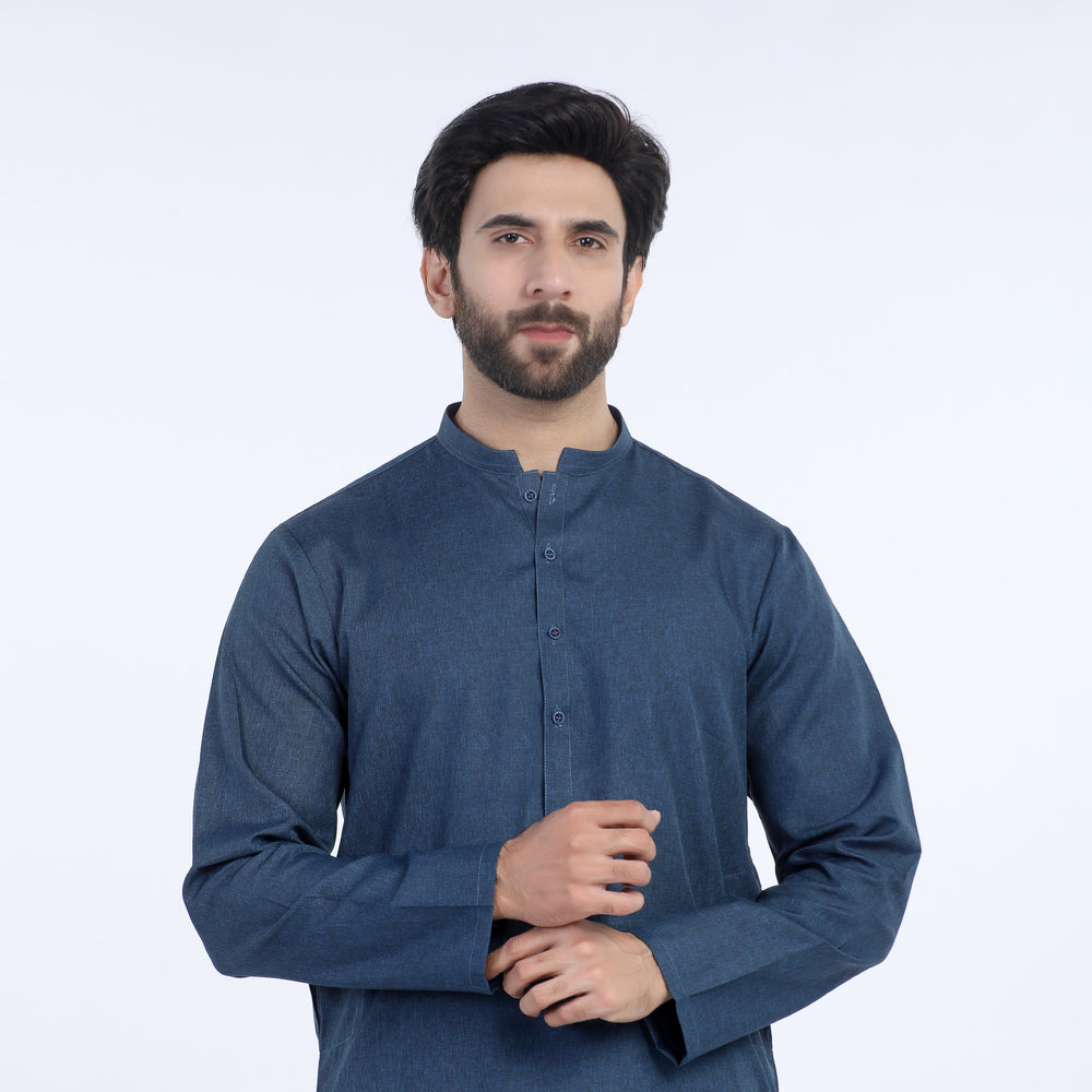 Men's Slim Fit Plain Kurta - Navy Blue, Men's Kurtas, Chase Value, Chase Value