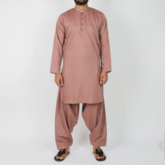 Men's Plain Kurta Shalwar Suit - Tea Pink