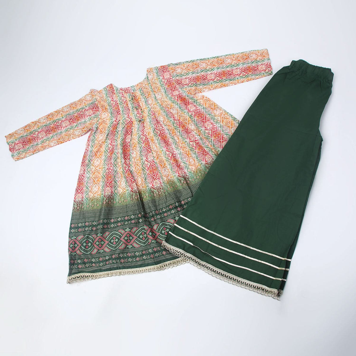 Girls 2Pcs Shalwar Suit - Green, Girls Shalwar Kameez, Chase Value, Chase Value