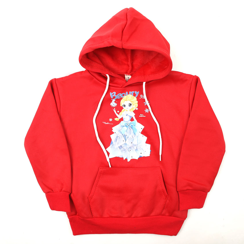 Girls Full Sleeves Hoodie T-Shirt - Red