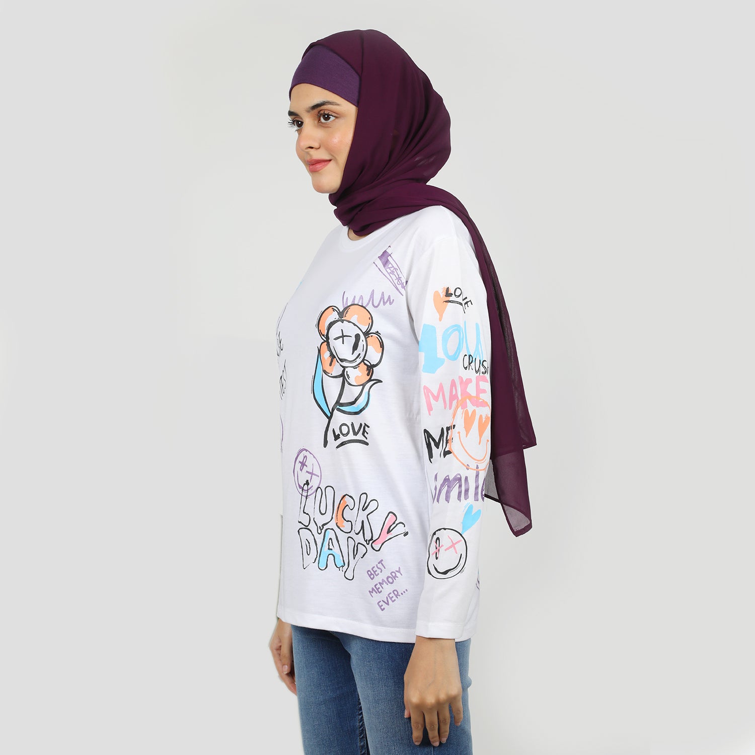 Women's Full Sleeves T-Shirt - White, Women T-Shirts & Tops, Chase Value, Chase Value