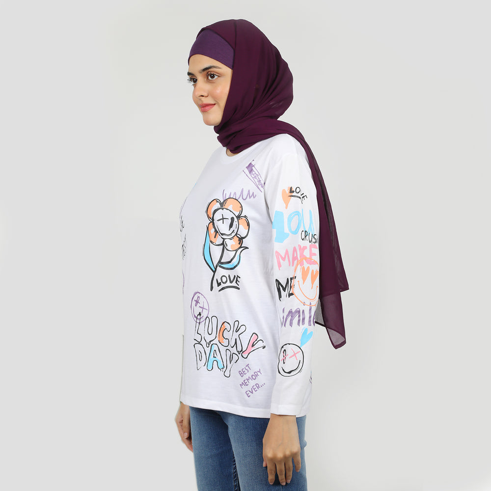 Women's Full Sleeves T-Shirt - White, Women T-Shirts & Tops, Chase Value, Chase Value