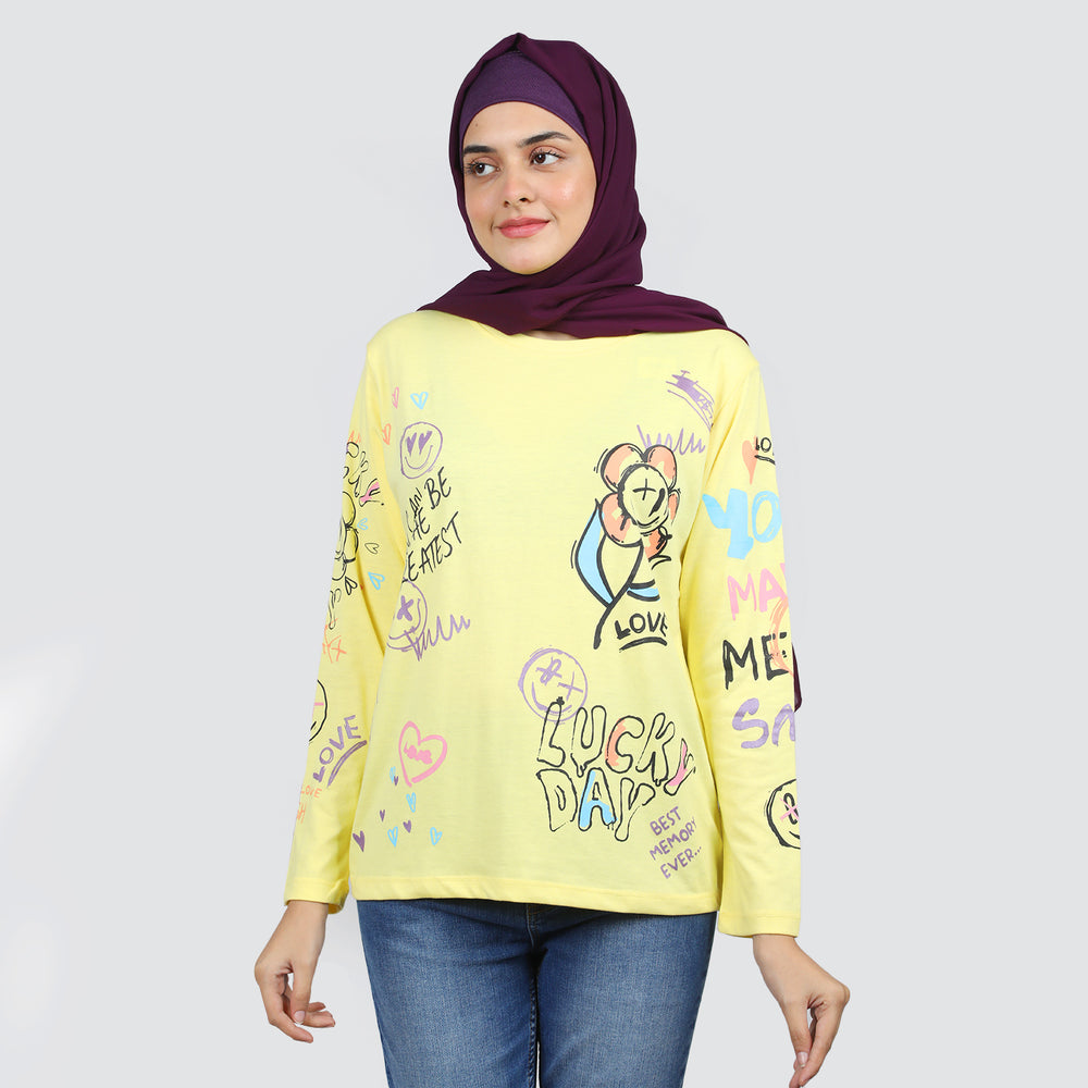 Women's Full Sleeves T-Shirt - Lemon, Women T-Shirts & Tops, Chase Value, Chase Value