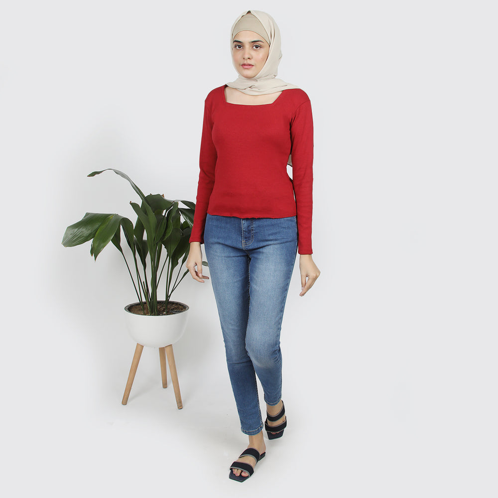 Women's Full Sleeves T-Shirt - Maroon, Women T-Shirts & Tops, Chase Value, Chase Value