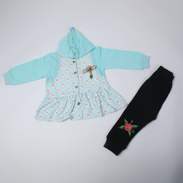 Girls Full Sleeves Tight Suit - Cyan