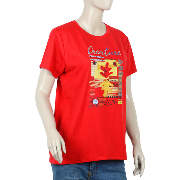 Women's Half Sleeves T-shirt - Red