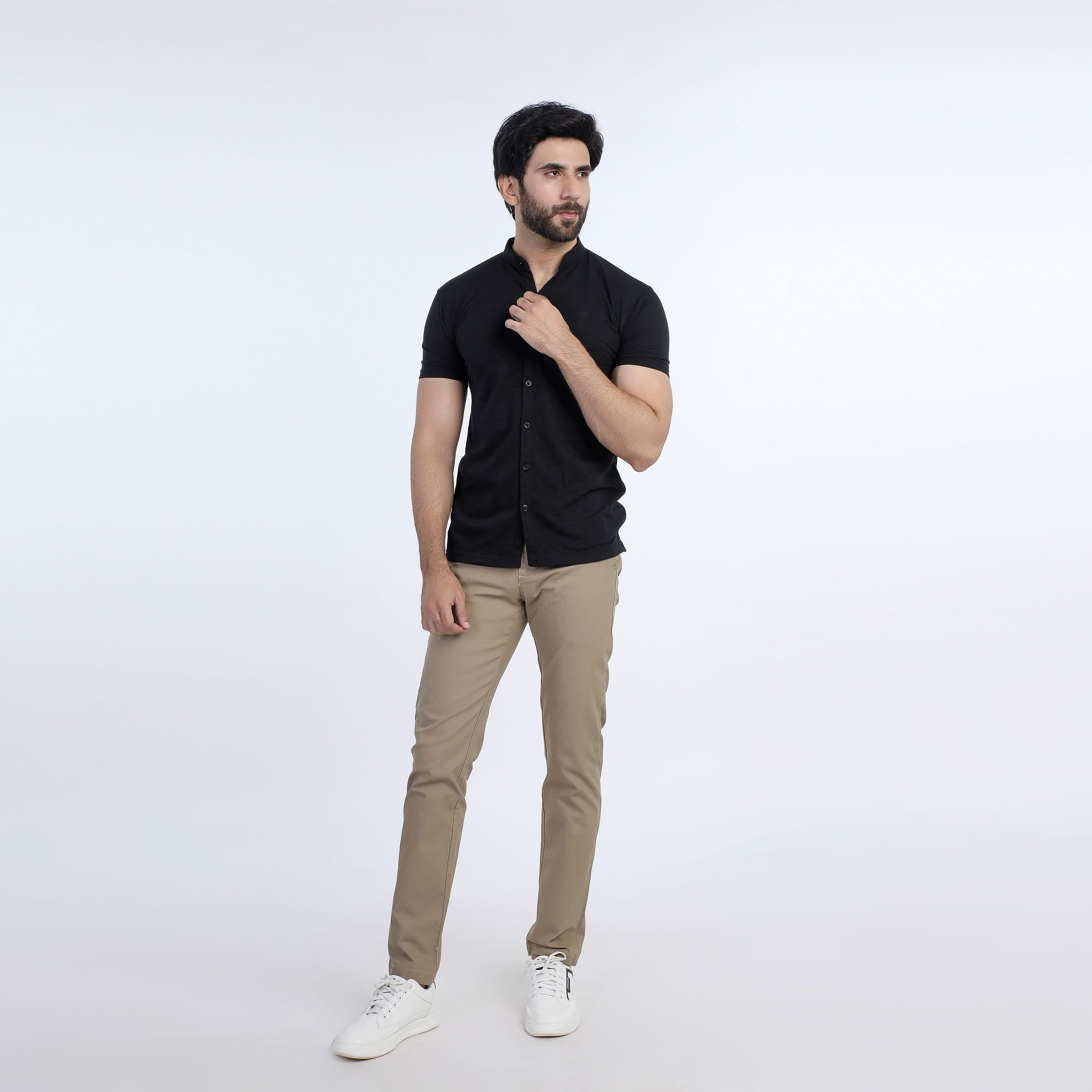 Eminent Men's Half Sleeves Sherwani Collar Front Open T-Shirt - Black, Men's T-Shirts & Polos, Eminent, Chase Value