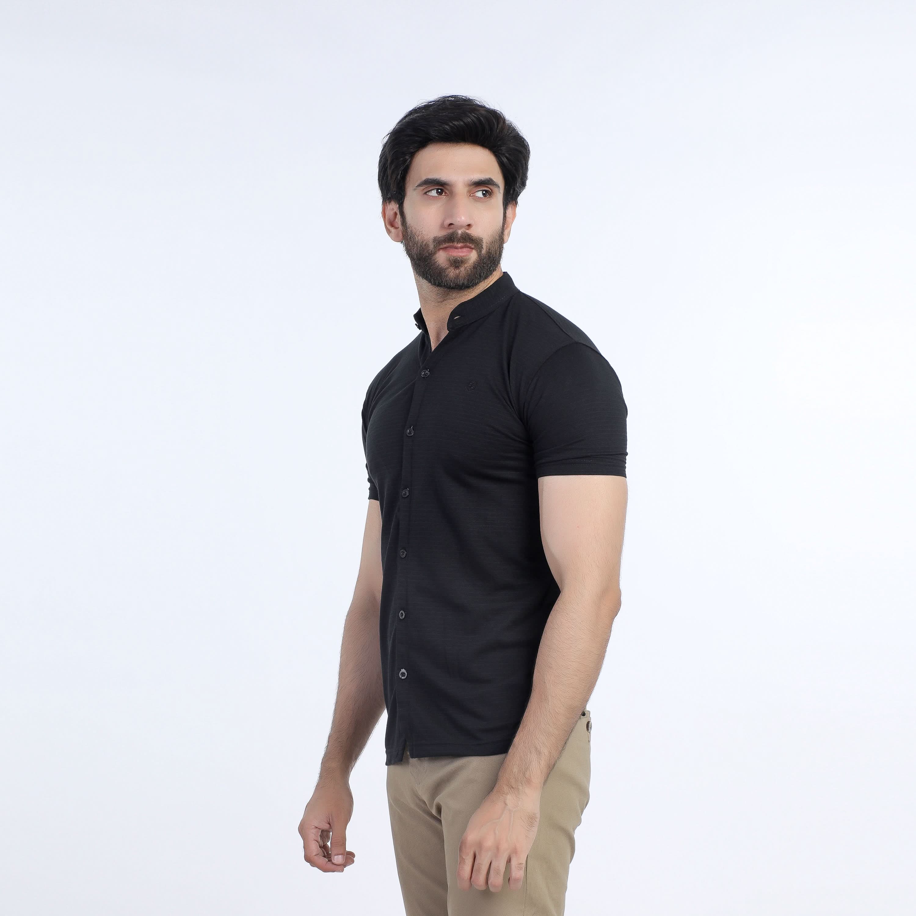 Eminent Men's Half Sleeves Sherwani Collar Front Open T-Shirt - Black, Men's T-Shirts & Polos, Eminent, Chase Value