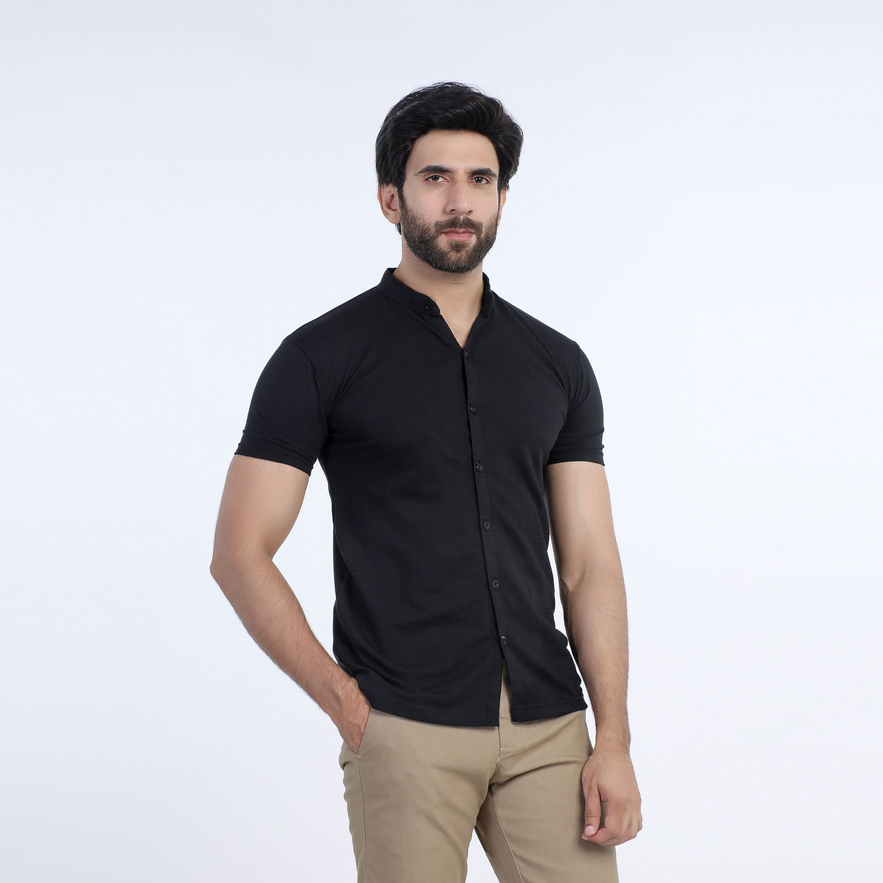Eminent Men's Half Sleeves Sherwani Collar Front Open T-Shirt - Black, Men's T-Shirts & Polos, Eminent, Chase Value