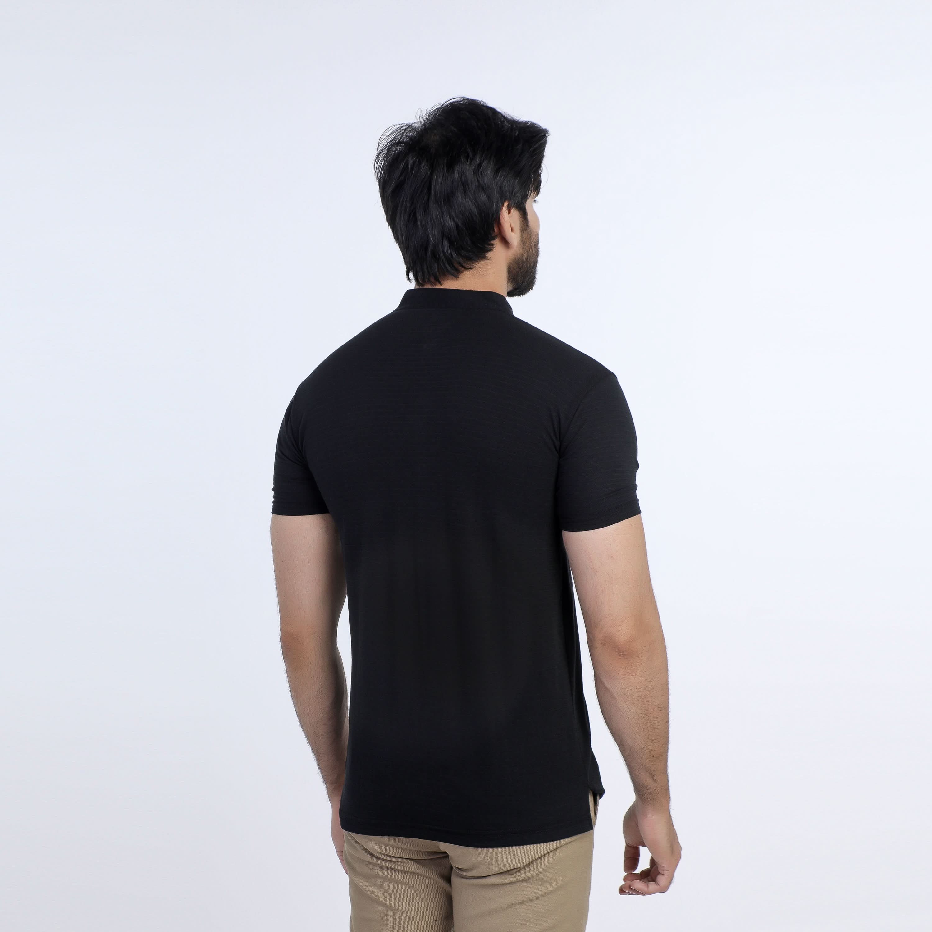 Eminent Men's Half Sleeves Sherwani Collar Front Open T-Shirt - Black, Men's T-Shirts & Polos, Eminent, Chase Value