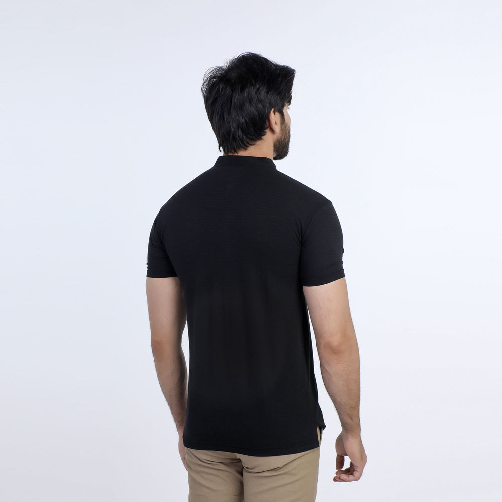 Eminent Men's Half Sleeves Sherwani Collar Front Open T-Shirt - Black, Men's T-Shirts & Polos, Eminent, Chase Value