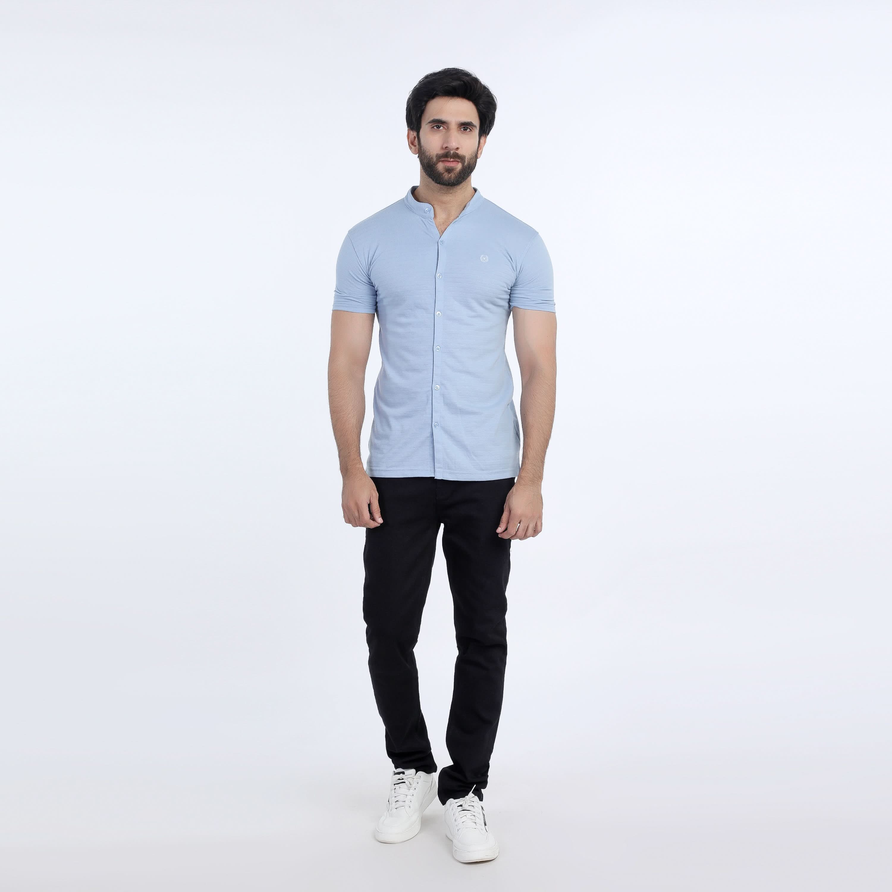 Eminent Men's Half Sleeves Sherwani Collar Front Open T-Shirt - Sky Blue, Men's T-Shirts & Polos, Eminent, Chase Value
