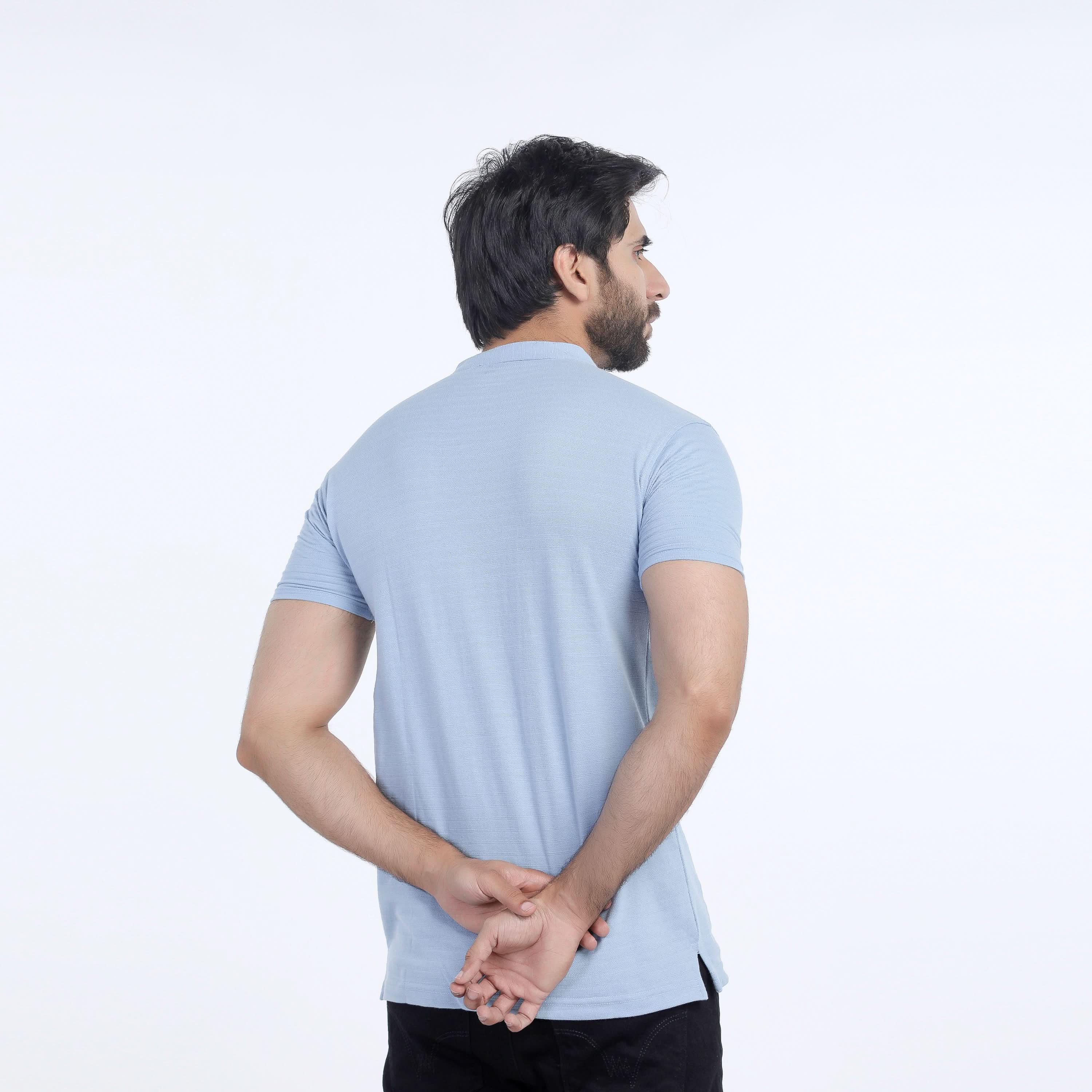 Eminent Men's Half Sleeves Sherwani Collar Front Open T-Shirt - Sky Blue, Men's T-Shirts & Polos, Eminent, Chase Value