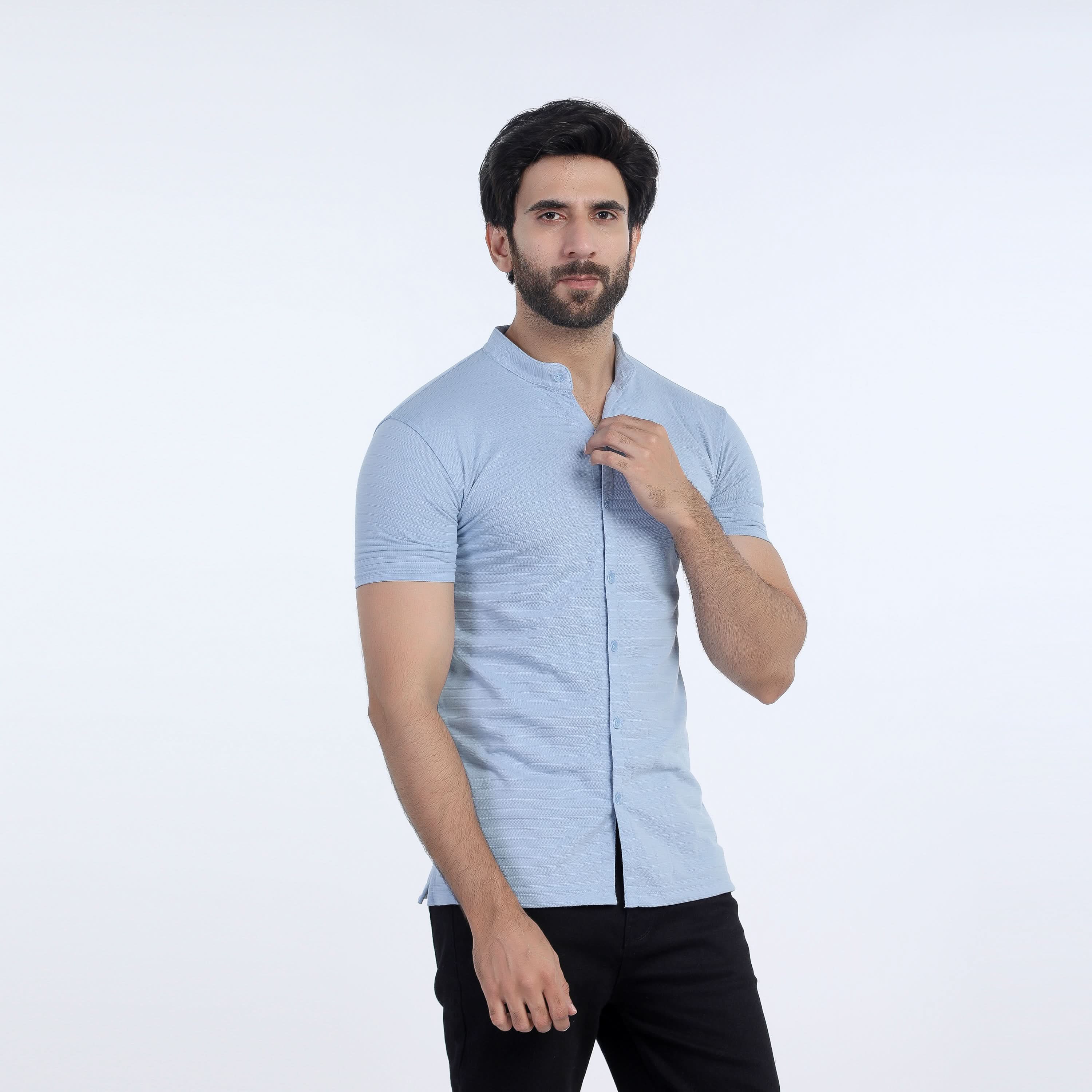 Eminent Men's Half Sleeves Sherwani Collar Front Open T-Shirt - Sky Blue, Men's T-Shirts & Polos, Eminent, Chase Value