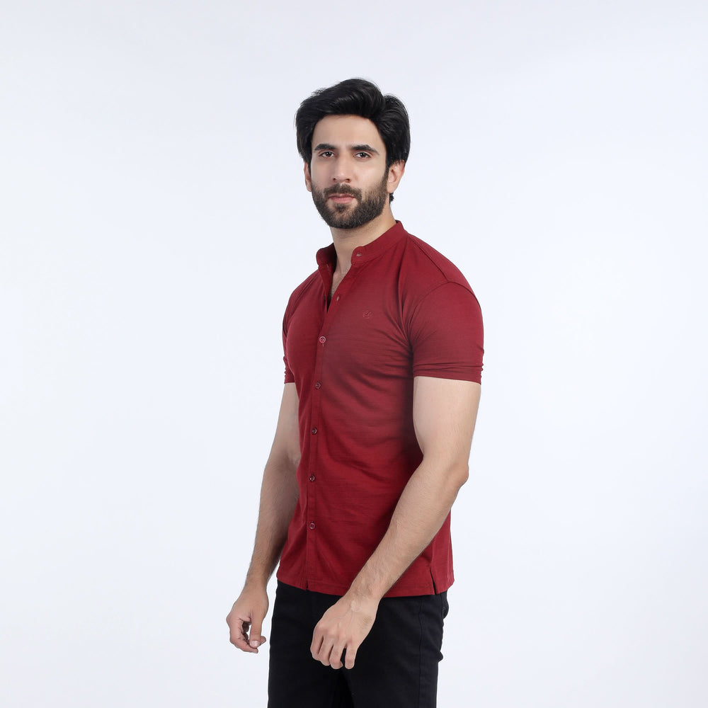 Eminent Men's Half Sleeves Sherwani Collar Front Open T-Shirt - Maroon, Men's T-Shirts & Polos, Eminent, Chase Value