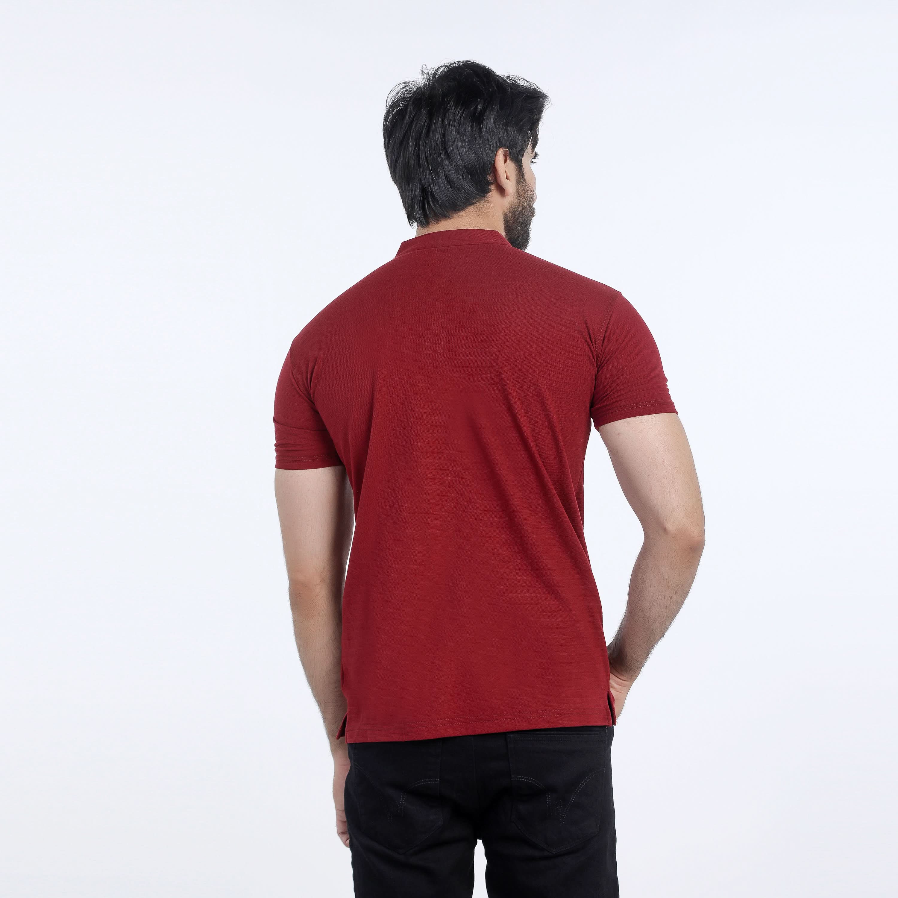 Eminent Men's Half Sleeves Sherwani Collar Front Open T-Shirt - Maroon, Men's T-Shirts & Polos, Eminent, Chase Value