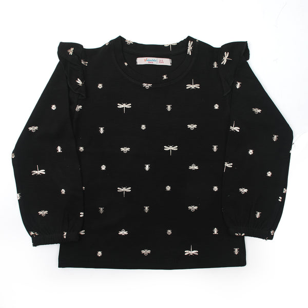 Girls Full Sleeves Sweat Shirt - Black