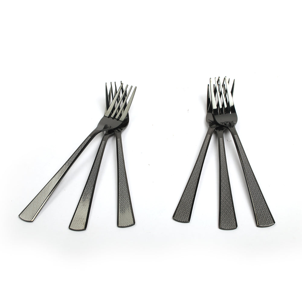 Fork 6Pc Black Laser, Cutlery Set, Chase Value, Chase Value