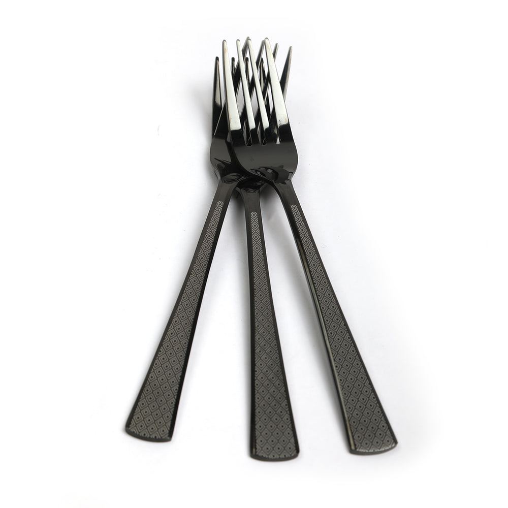 Fork 6Pc Black Laser, Cutlery Set, Chase Value, Chase Value