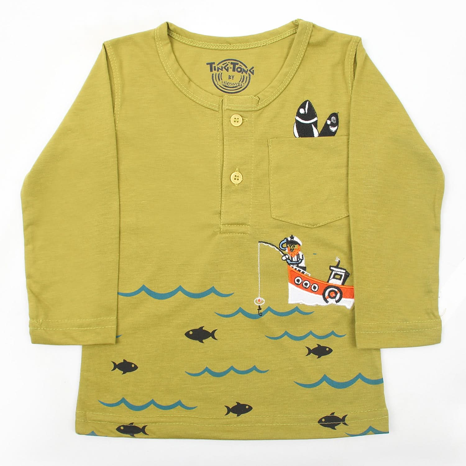 Boys Full Sleeves T-Shirt - Olive, Boys T-Shirts, Chase Value, Chase Value