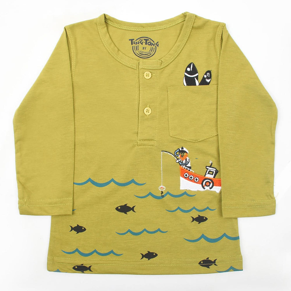 Boys Full Sleeves T-Shirt - Olive, Boys T-Shirts, Chase Value, Chase Value