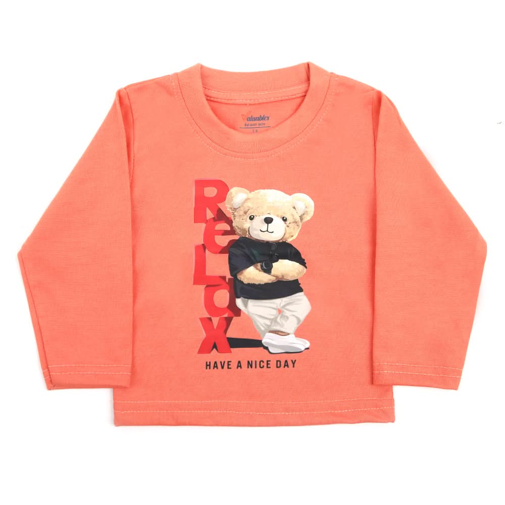 Newborn Boys Full Sleeves T-Shirt - Peach, Newborn Boys Shirts & T-Shirts, Chase Value, Chase Value