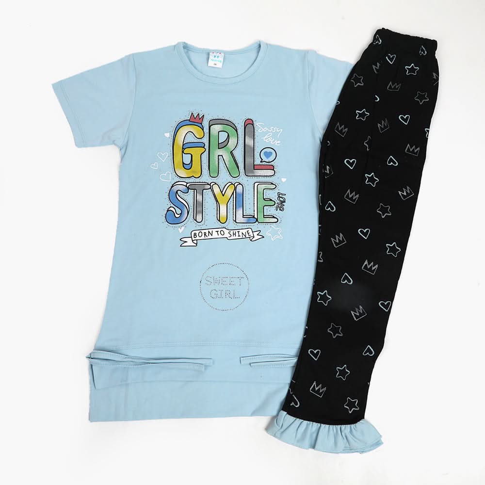 Girls Half Sleeves Suit - Light Blue, Girls Suits, Chase Value, Chase Value