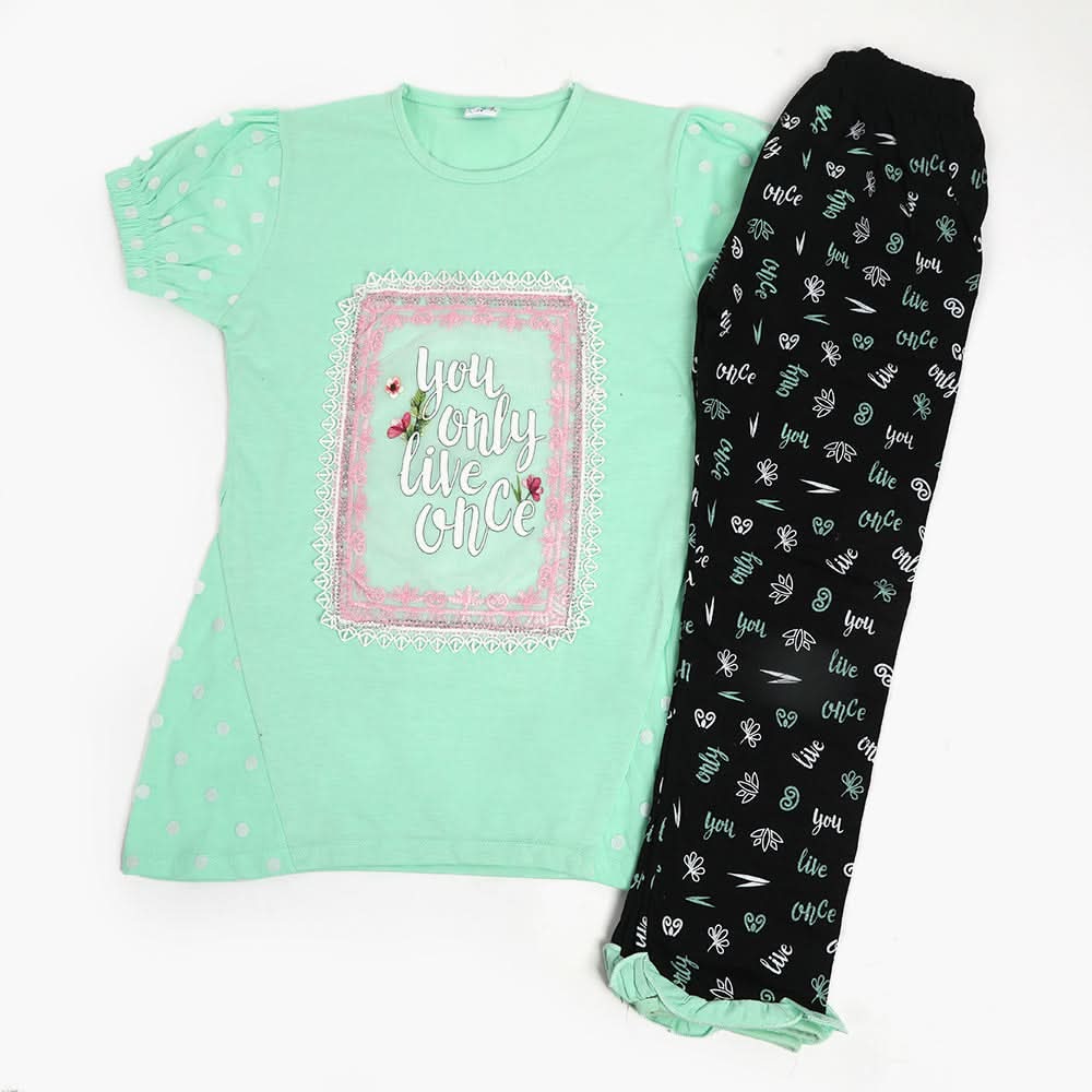Girls Half Sleeves Suit - Green, Girls Suits, Chase Value, Chase Value