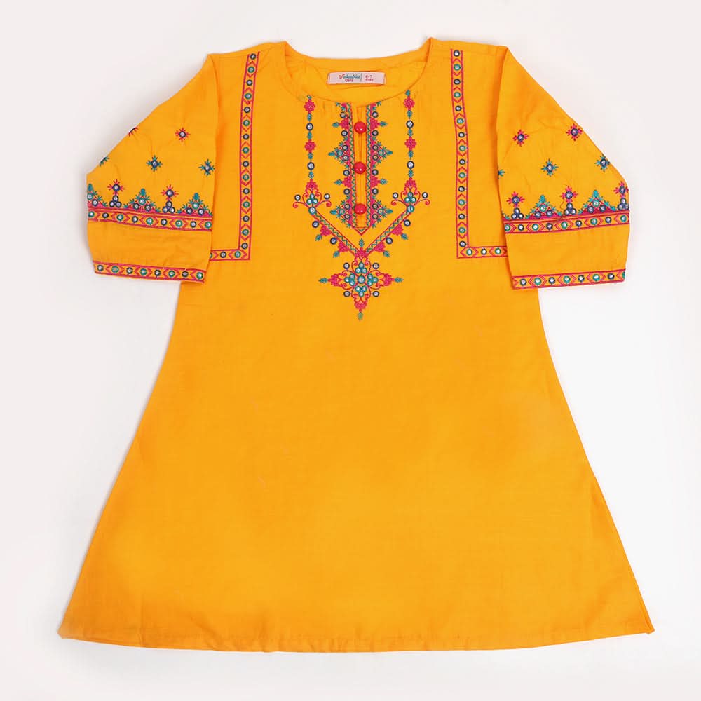 Girls Embroidered Kurti - Yellow, Girls Kurti, Chase Value, Chase Value
