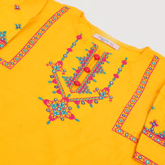 Girls Embroidered Kurti - Yellow