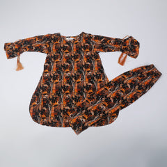 Girls Printed Shalwar Suit - Orange