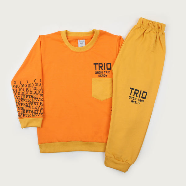 Boys Full Sleeves Pajama Suit - Orange
