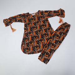 Girls Printed Shalwar Suit - Orange