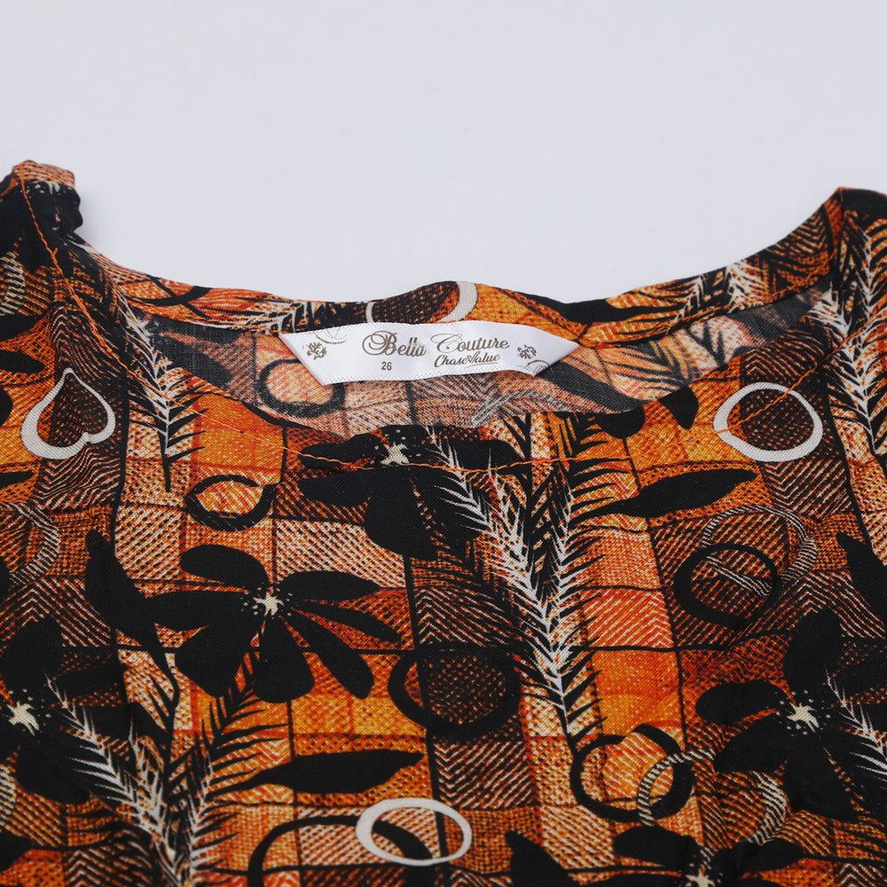 Girls Printed Shalwar Suit - Orange, Girls Shalwar Kameez, Chase Value, Chase Value