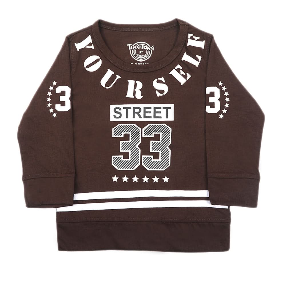 Boys Full Sleeves T-Shirt - Dark Brown, Boys T-Shirts, Chase Value, Chase Value