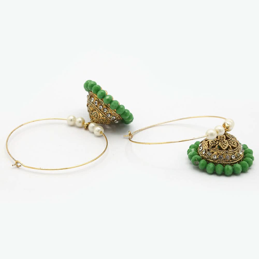 Women's Hoops Jhumki - Green, Women Earrings & Tops, Chase Value, Chase Value