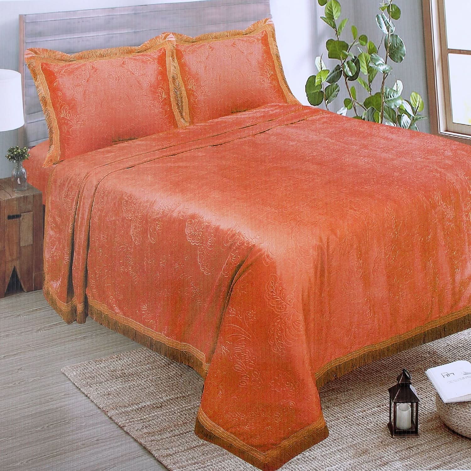 Silk Velvet Double Bedsheet - Rust, Double Size Bed Sheet, Chase Value, Chase Value