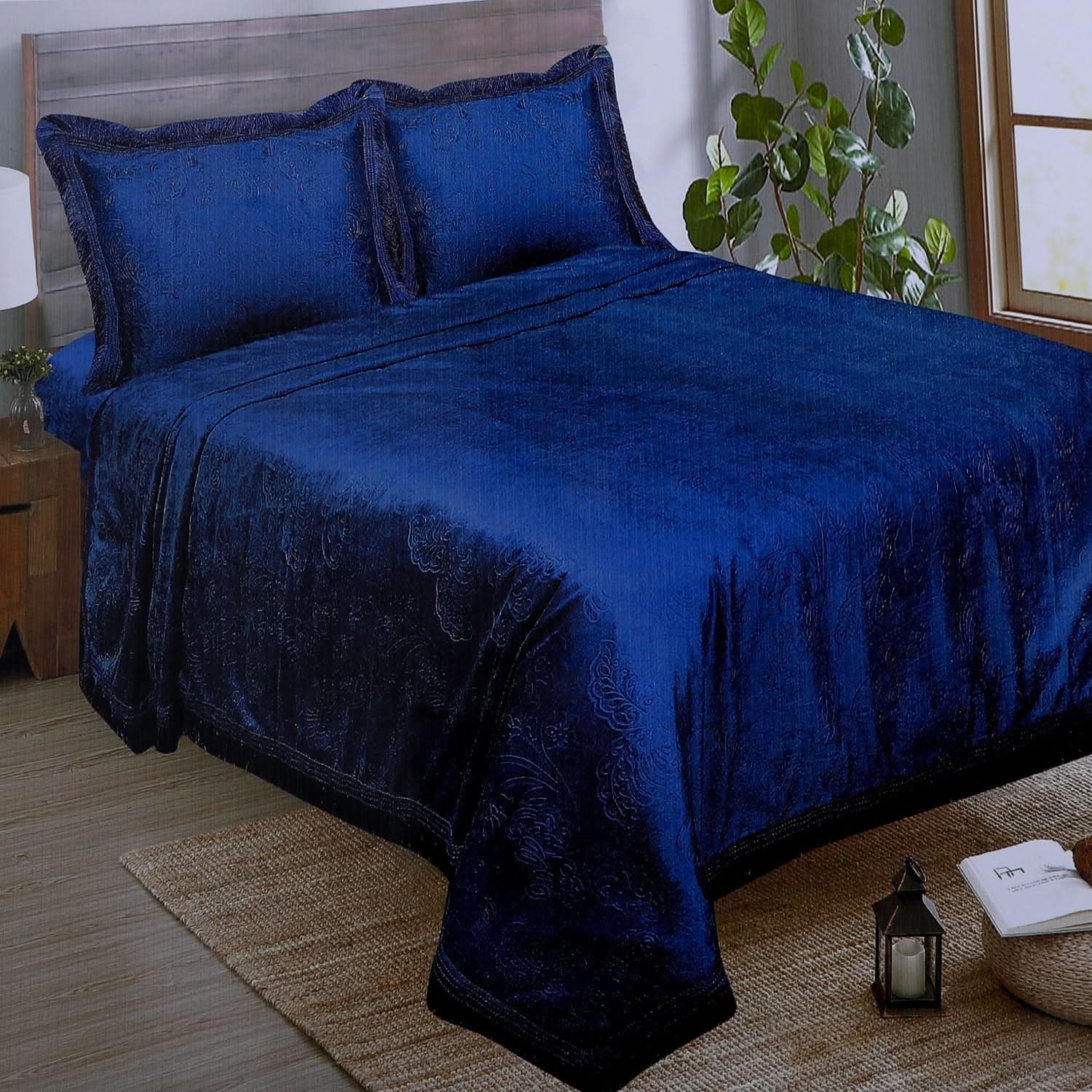 Silk Velvet Double Bedsheet - Royal Blue, Double Size Bed Sheet, Chase Value, Chase Value