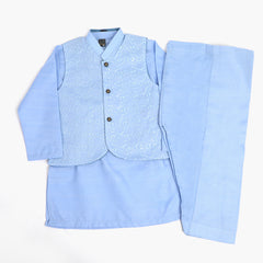 Boys Shalwar Suit With Coat - Sky Blue