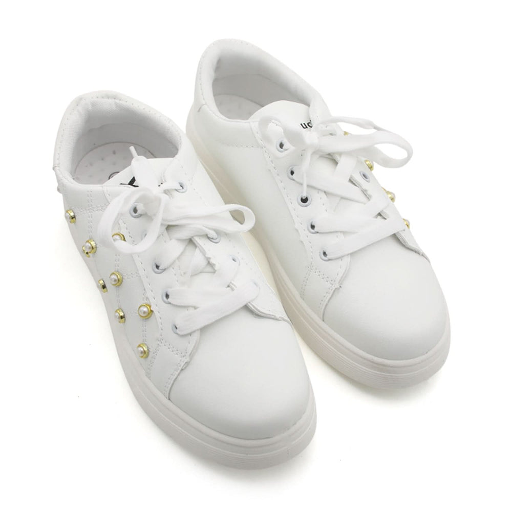 X-Touch Fashion Pearl Sneakers - White, Women Casual & Sports Shoes, Chase Value, Chase Value