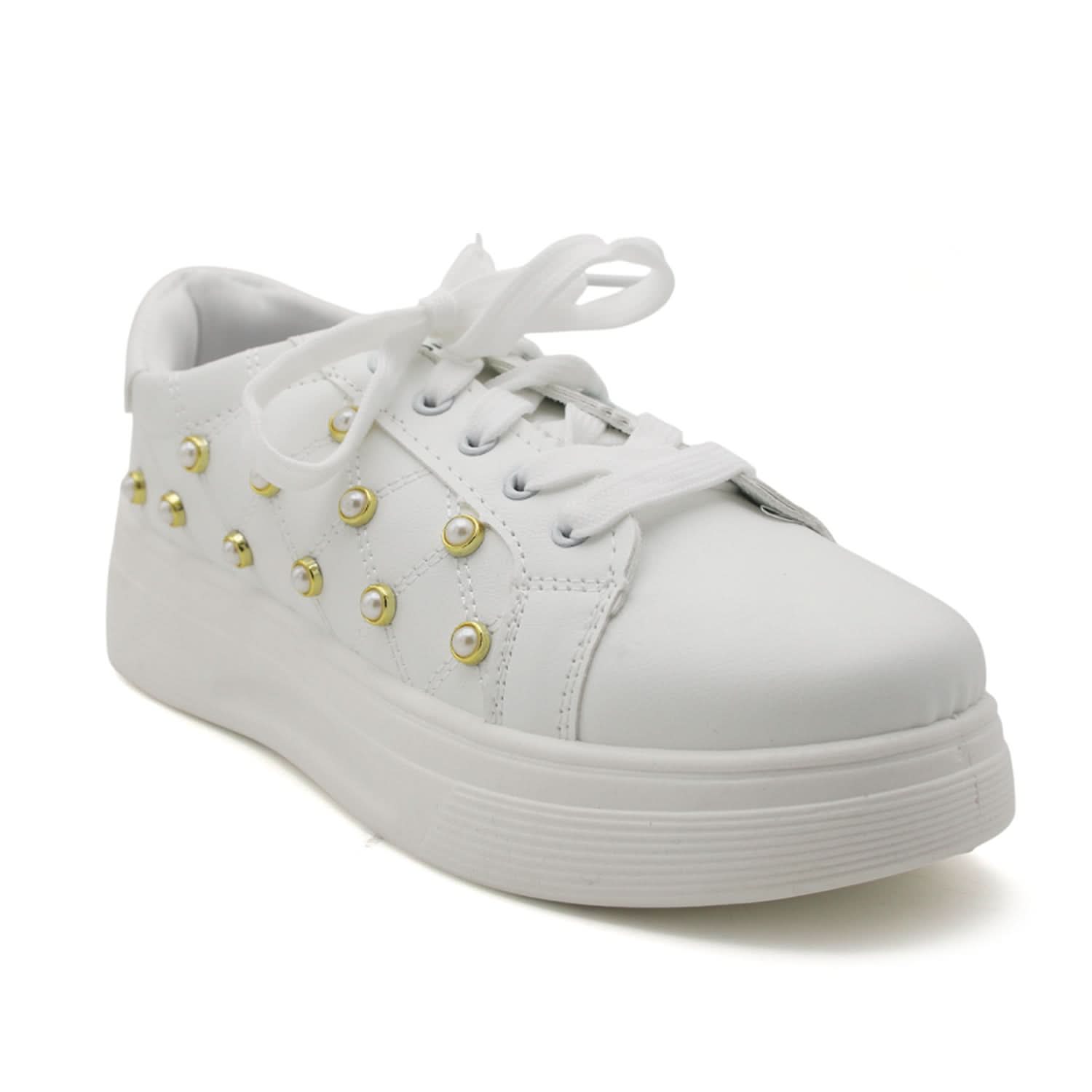 X-Touch Fashion Pearl Sneakers - White, Women Casual & Sports Shoes, Chase Value, Chase Value