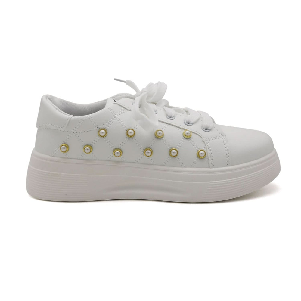 X-Touch Fashion Pearl Sneakers - White, Women Casual & Sports Shoes, Chase Value, Chase Value