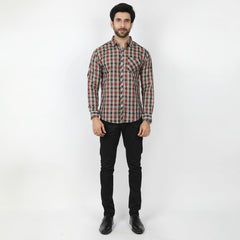 Men's Casual Check Shirt - Brown