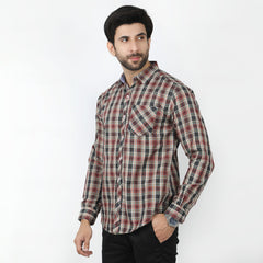 Men's Casual Check Shirt - Brown