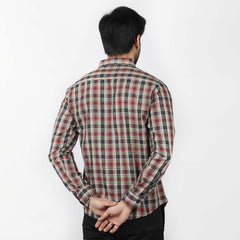 Men's Casual Check Shirt - Brown