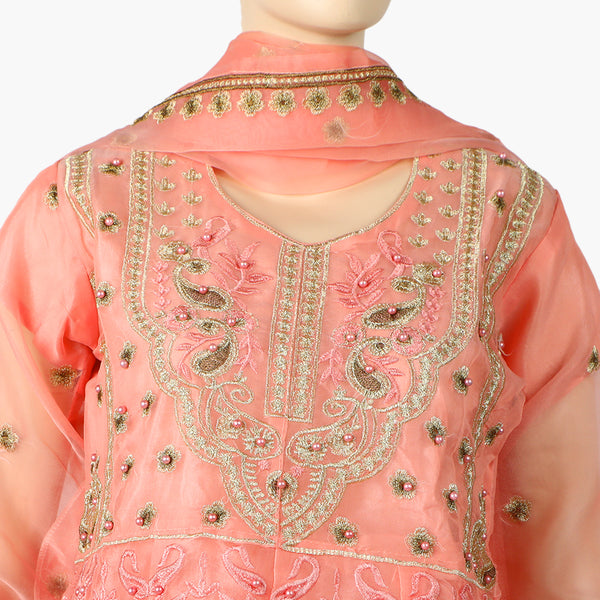 Women's Organza Embroided 3Pcs Suit - Pink