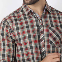 Men's Casual Check Shirt - Brown