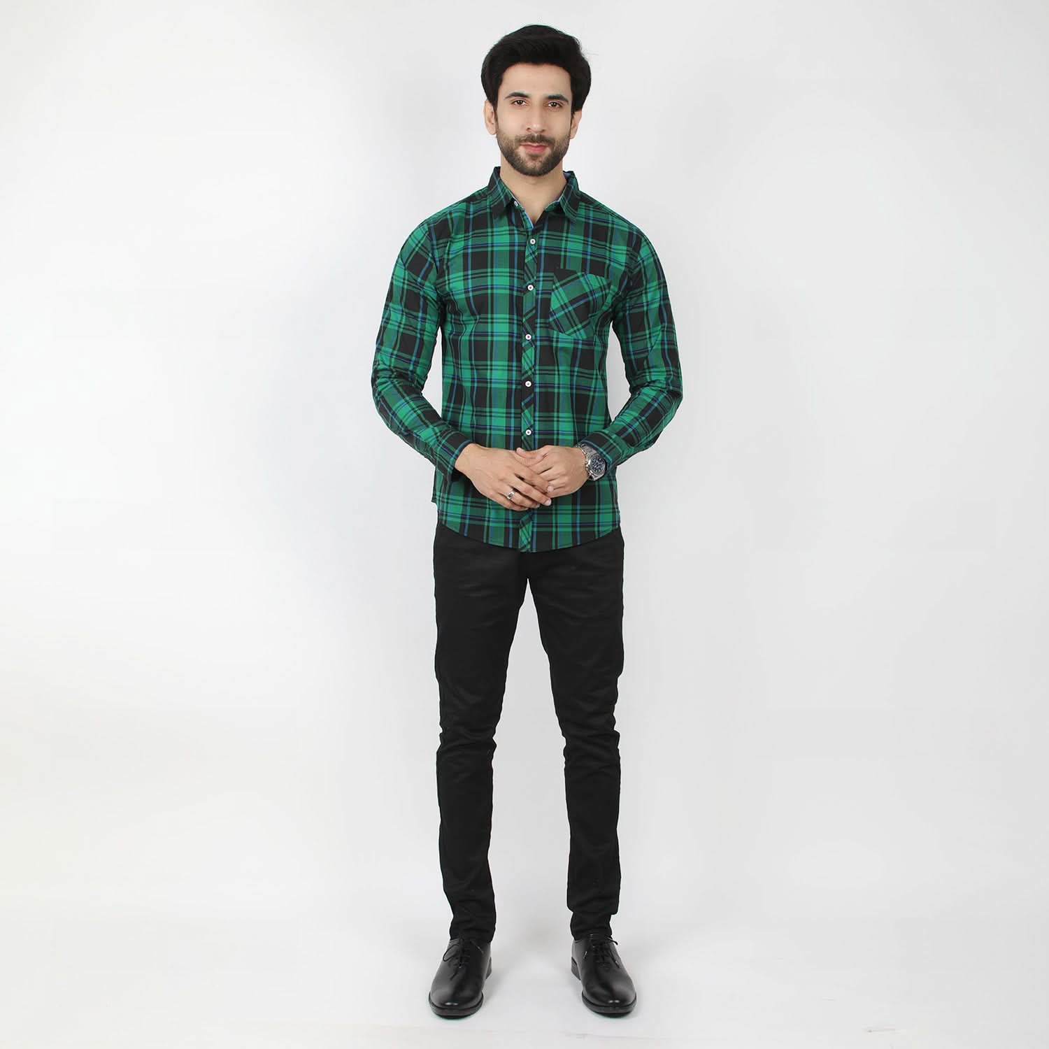 Men's Casual Check Shirt - Green, Men's Shirts, Chase Value, Chase Value
